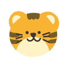 Cute Tiger Face Illustration, Kawaii Little Tiger Head, Flat Vector Animal Character for Kids Branding and Stickers