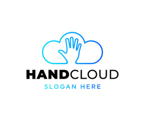 Modern cloud logo featuring a hand icon inside, symbolizing digital services, security, accessibility, and cloud-based technology solutions.