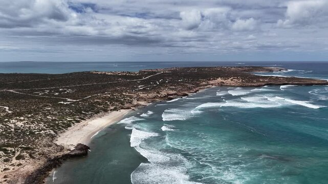 Penong, South Australia &ndash; 4k aerial drone footage of Long Beach, Cactus Beach, coastal sand dunes, salt lakes, limestone cliffs and Southern Ocean shoreline