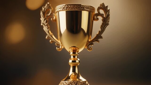 An elegant ornate gold trophy cup symbolizing achievement and success, displayed against a s