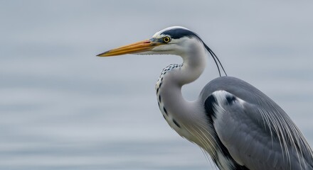 Obraz premium Elegant Grey Heron in Natural Habitat - A Close-Up Portrait.