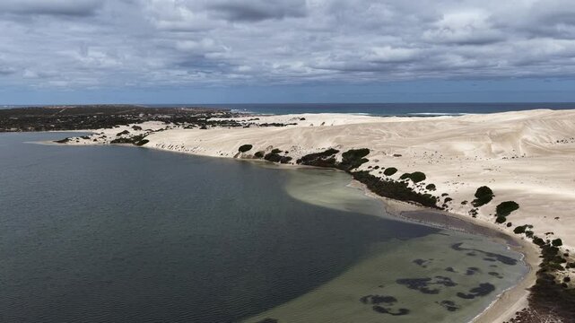 Blue Lake, Penong, South Australia &ndash; 4k aerial drone footage of salt lakes, beaches, coastal sand dunes, limestone cliffs and Southern Ocean shoreline