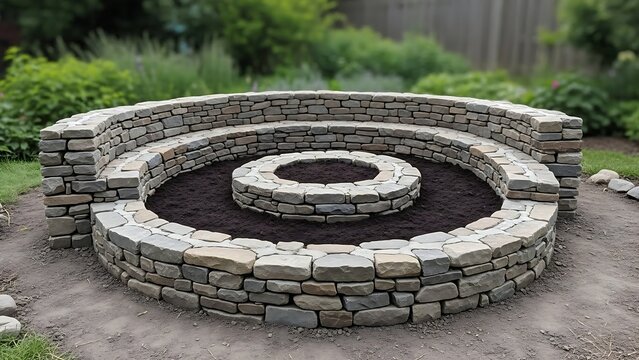 Outdoor stone circular fire pit seating.