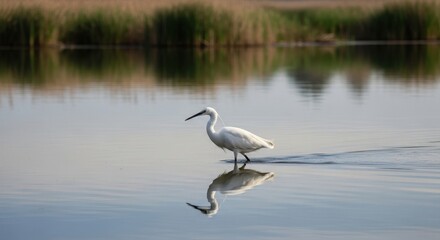 Elegant Little Egret Strolling Through Calm Waters in Nature.