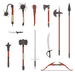 Old Fantasy Weapons Medieval Icon Set Color Vector