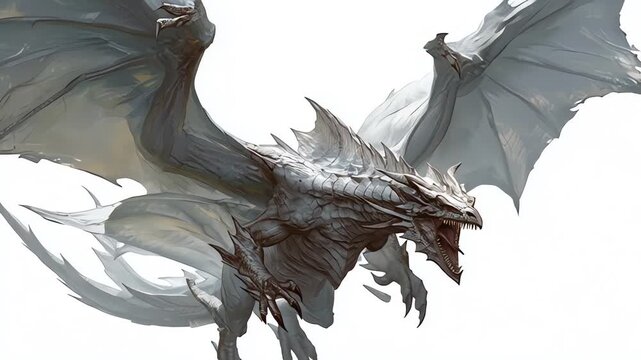 Majestic White Ice Dragon Fantasy Creature Flying Digital Art