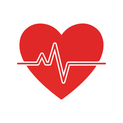 Heartbeat line on red heart icon Health symbol