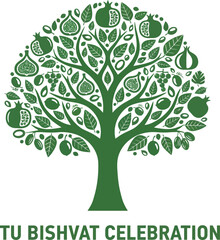 Fototapeta premium Tu B'Shvat Celebration Tree Filled with Various Fruits Symbolizing Growth and Harvest