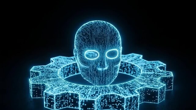 Ai Head Embedded In Gear Digitally Rendered Against Black Background Used To Illustrate The Intersection Of Artificial Intelligence Technological Progress For Technology Articles Fut