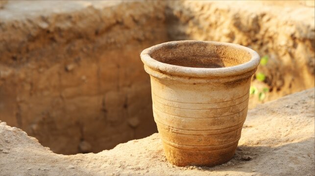 latrine. An unearthed ancient ceramic latrine at an archaeological dig site. event programs, museum guides, designed for cultural heritage projects and event programs.
