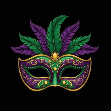 Elegant Mardi Gras Mask with Feathers and Intricate Details.
