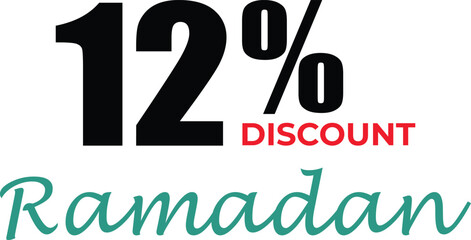 A vector illustration of a Ramadan discount badge featuring a black 12% discount in bold, modern typography.