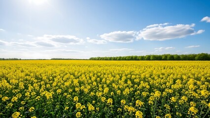Fototapeta premium Vibrant yellow flowers in a field.