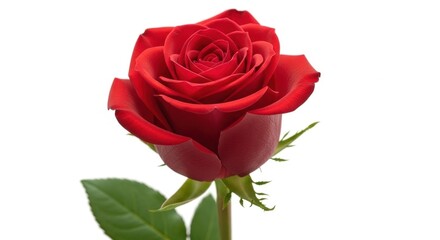 Obraz premium Elegant Red Rose Blossom on White Background.