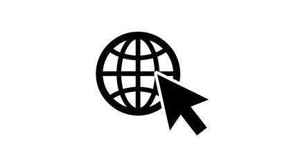 Black Globe World Wide Web Icon with Mouse Cursor Vector isolated PNG with Transparent Background