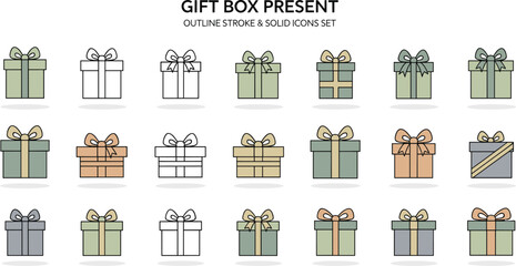 Collection of assorted gift boxes with various designs and ribbons displayed together