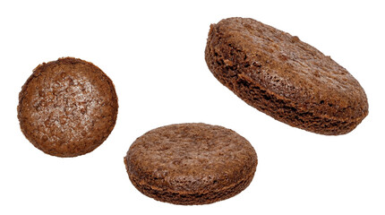 three raw beef burger patties in a slight tilt against a transparent background, isolated, product photography.