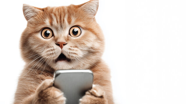 Smartphone shocked meme cat with copy space on white background cat-meme_1024