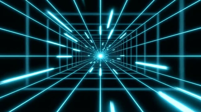 Digital tunnel with blue lines converging.