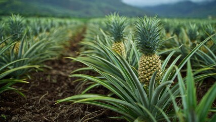 Fototapeta premium Lush Pineapple Plantation Field