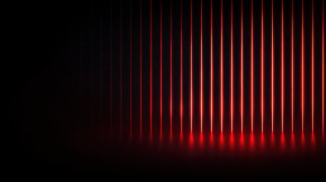 Glowing red vertical laser lines emit bright neon light against a dark textured black background, creating a futuristic and high-tech visual perfect for tech and sci-fi projects.