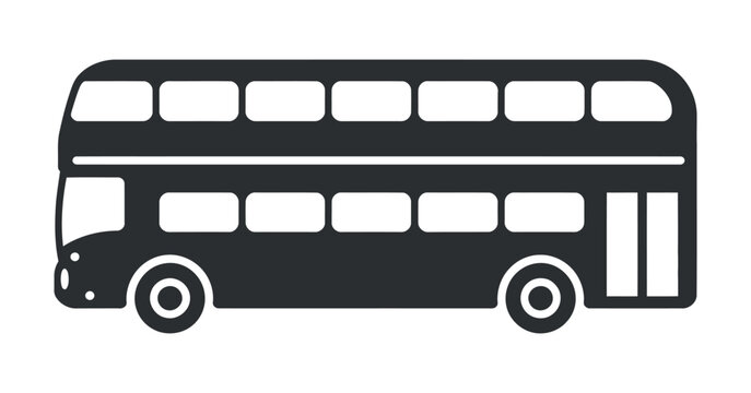 Simple black silhouette of a classic double decker bus side view
