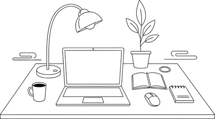 A simple workspace with laptop and office supplies