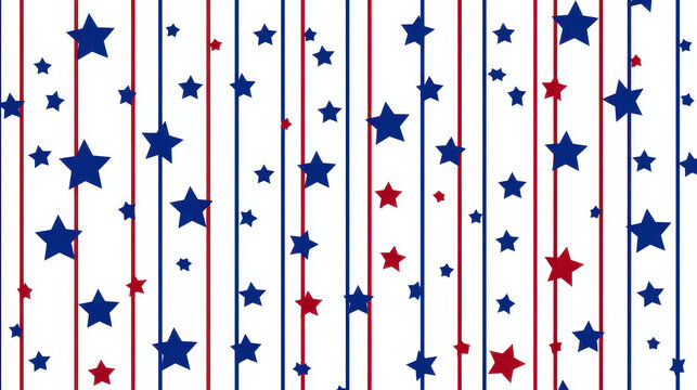 Stars pattern with red and blue colors on white background, patriotic decoration for celebration, festive and bright design