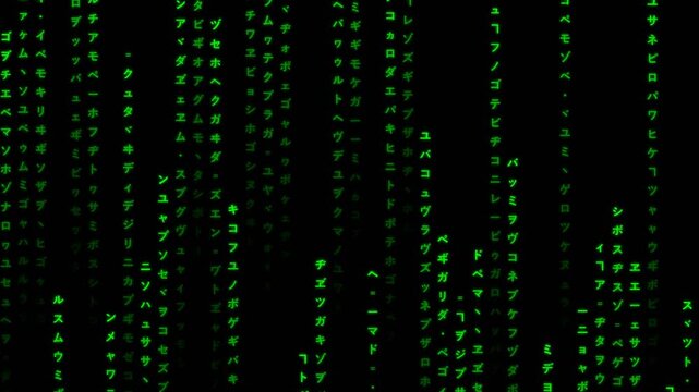 Green Binary Code Falling on Black Background.