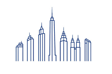 Obraz premium City skyline drawing with modern skyscrapers, architectural wireframe design, urban line art building blueprint, transparent background