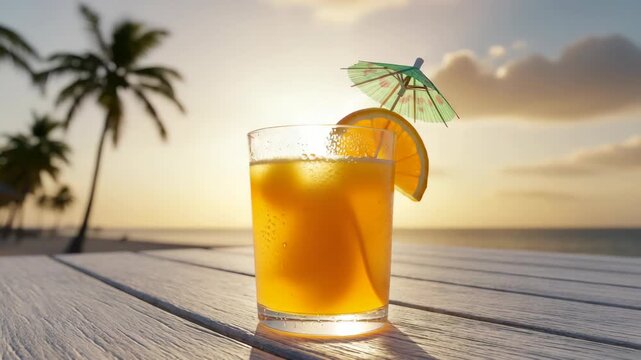 Orange drink on table tropical setting