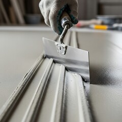 Craftsman applies finishing touches to decorative trim with precision tool