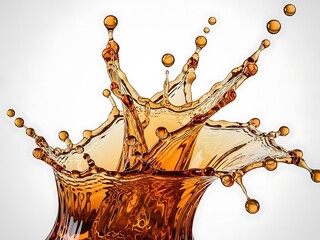 Dynamic tea splash on a white background, a liquid ballet frozen