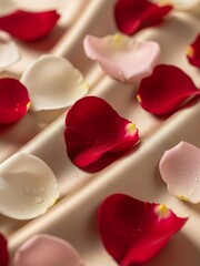 Elegant silk draped arrangement embellished with delicate rose petals drops