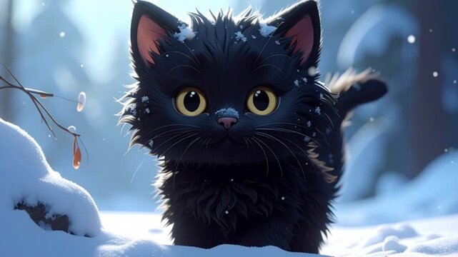 Schwarzer Kater im Schnee