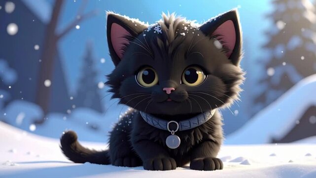 Schwarzer Kater im Schnee