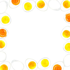 ゆで卵のフレーム　手描き水彩イラスト背景素材