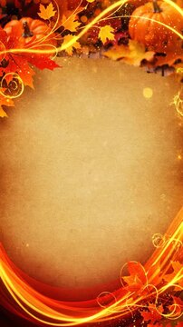 Vibrant autumn themed background featuring pumpkins, leaves, and glowing light effects for seasonal celebration and festive decoration