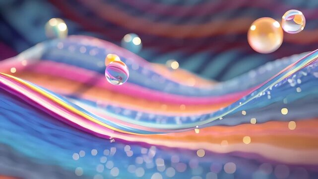 Vibrant colorful bubbles floating on water.