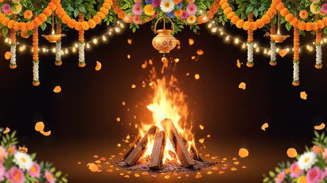 Holika Dahan Bonfire Frame Celebration Background for Holi Festival