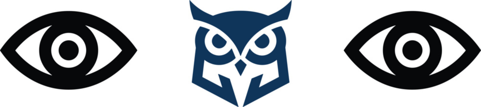Eye and owl logo vector icons set symbolizing vision wisdom surveillance security observation isolated on white background