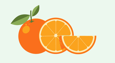 Fresh and Juicy Orange Fruit with Slices and Green Leaves on Light Background
