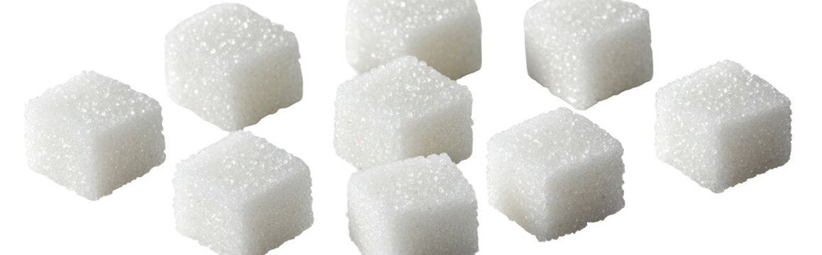 Close-up of White Sugar Cubes on White Background