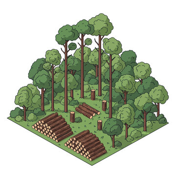 Isometric Forest with Cut Logs and Trees.