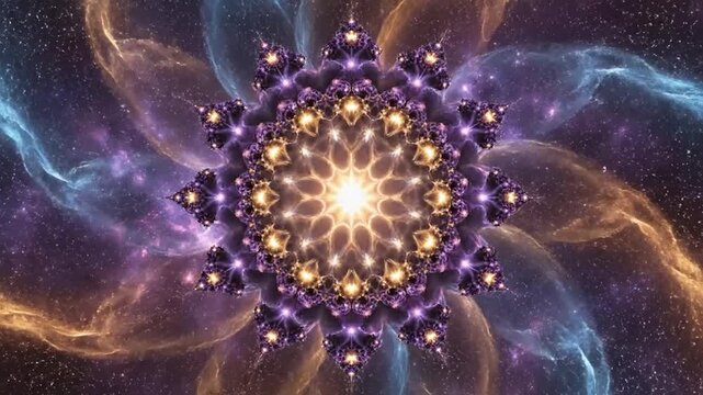 Cosmic mandala bloom with swirling nebula and stardust