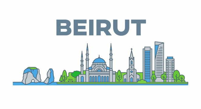 Beirut Lebanon city skyline landmarks flat vector illustration
