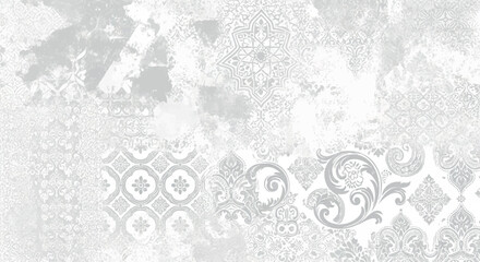 Faded, ornate patterns in grayscale create a vintage textured background. © Nayan