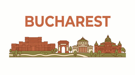 Naklejka premium Bucharest city landmarks and skyline vector illustration