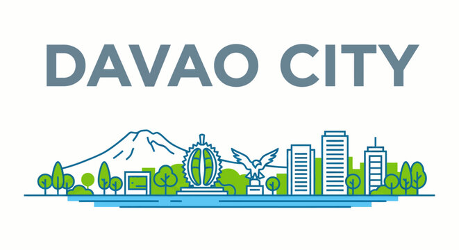 Davao City Philippines skyline and landmarks vector illustration