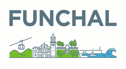 Fototapeta premium Funchal city landmarks and skyline flat vector illustration